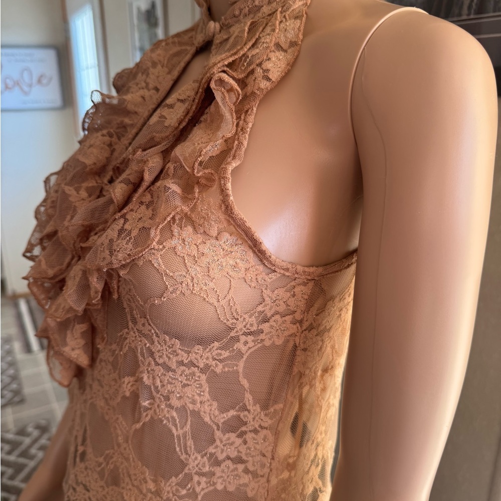 Chic Lace Ruffle Halter Top - Brown - Picture 5 of 14